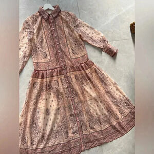 Maxi printed bohemian lightweight dress casual drop waist floral rope belt L